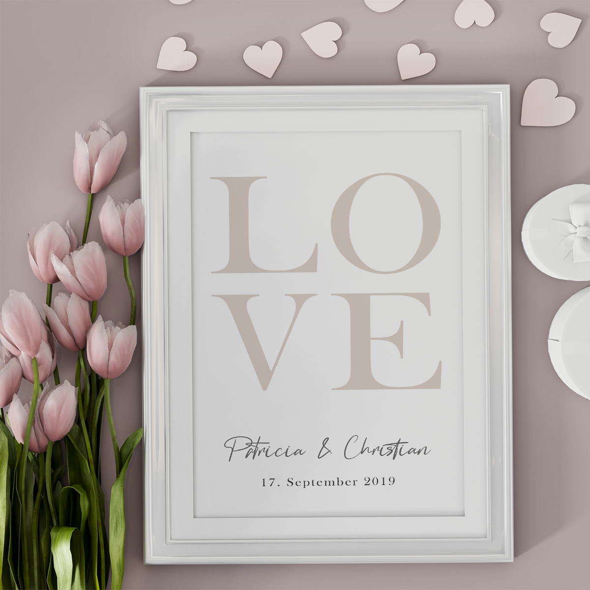 LOVE Partner Poster Personalisiert mit Namen & Datum Geschenk Valentinstag Hochzeit
