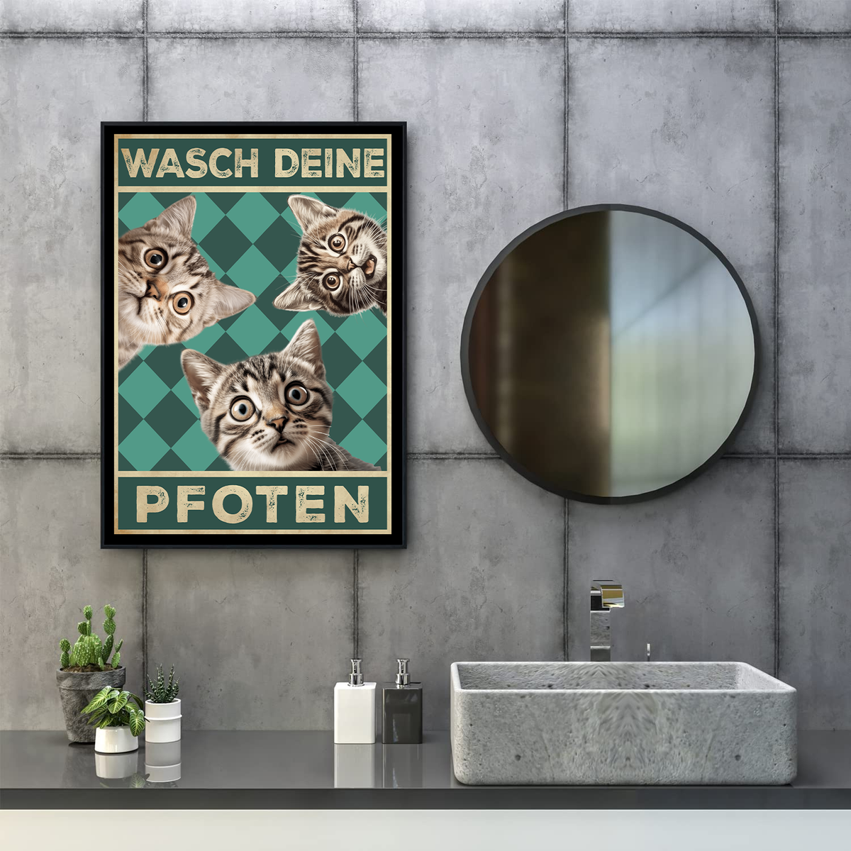 Lustiges Katzen Poster Badezimmer Gästebad Wandbild Katzenliebhaber Toilette Deko Gäste-WC - Motiv 6