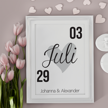 Laden Sie das Bild in den Galerie-Viewer, Jahrestag Poster Personalisiert Datum Namen Partner Geschenk zur Hochzeit Poster für Paare Verlobte Hochzeitsgeschenk
