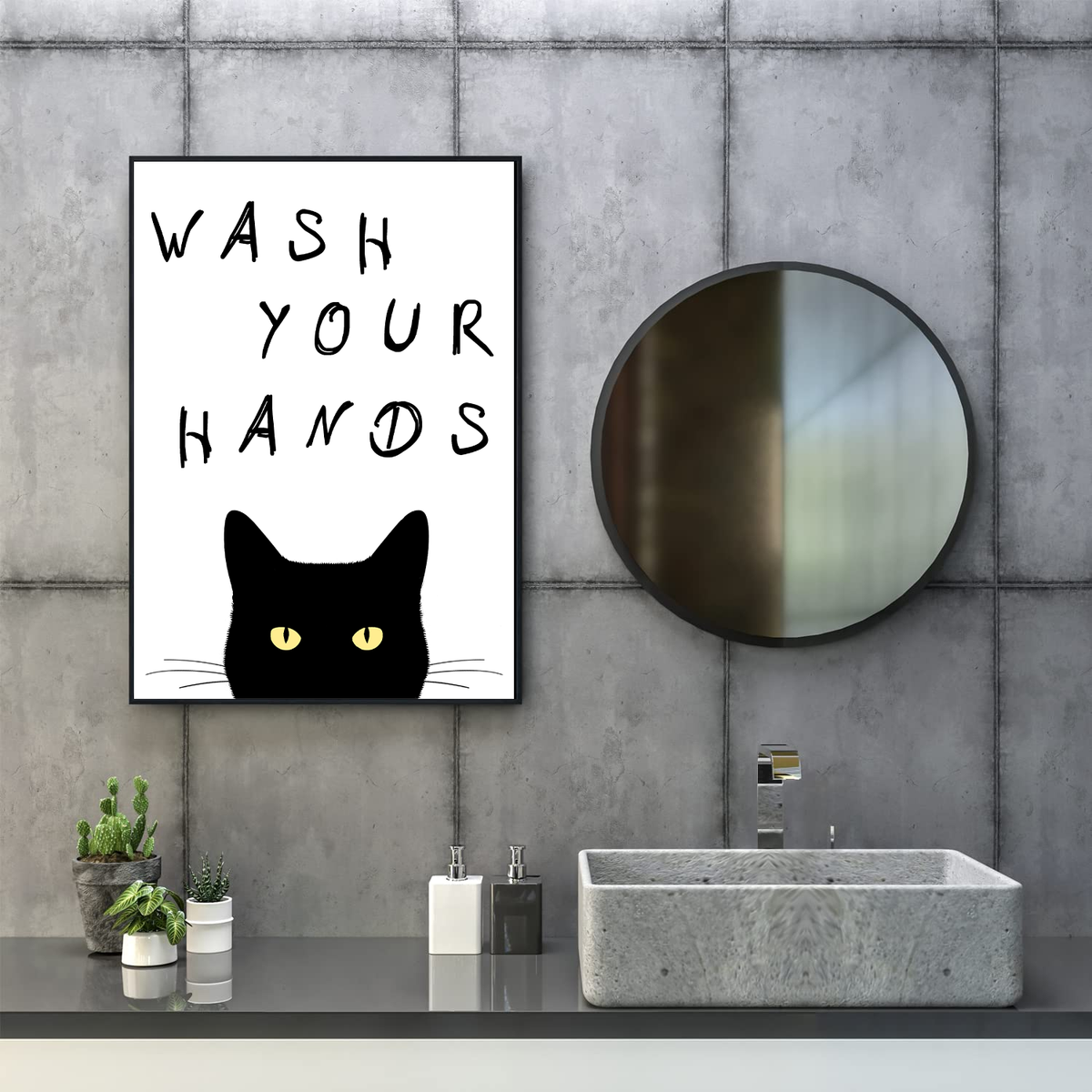 Lustiges Katzen Poster Badezimmer Gästebad Wandbild Katzenliebhaber Toilette Deko Gäste-WC - Motiv 1