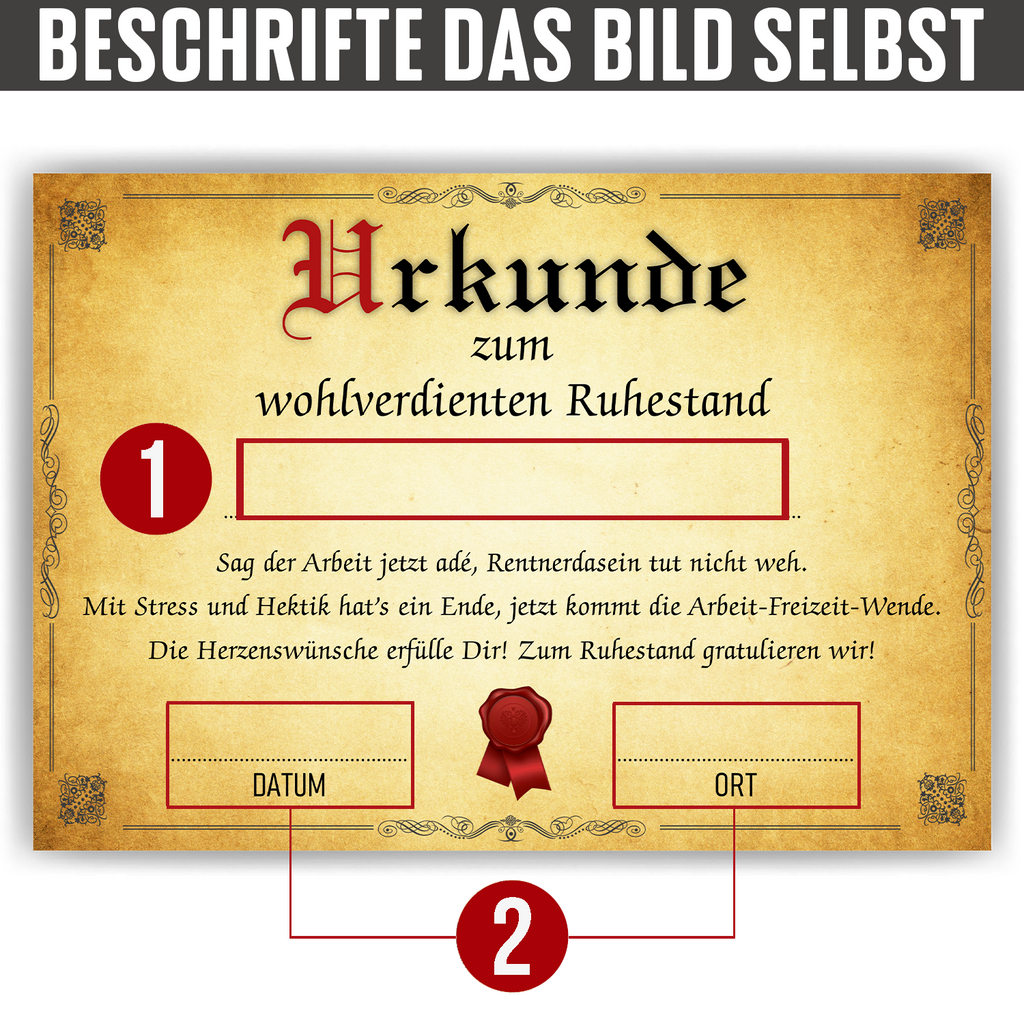Ruhestand Urkunde Personalisiertes Geschenk zur Rente Abschiedsgeschenk Rentner
