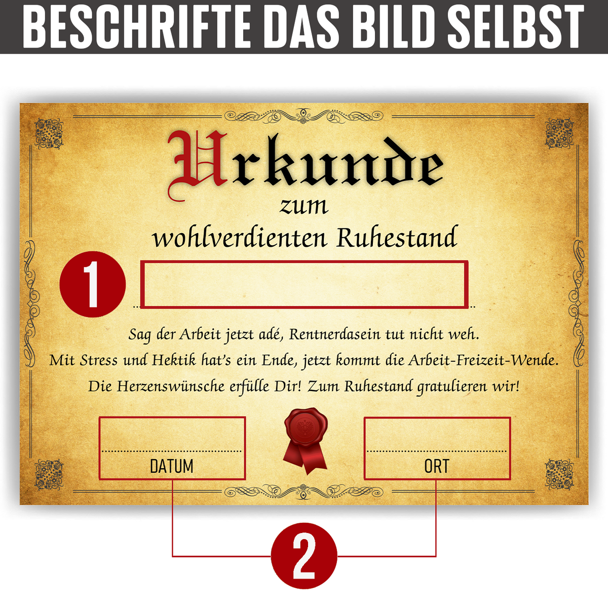 Ruhestand Urkunde Personalisiertes Geschenk zur Rente Abschiedsgeschenk Rentner