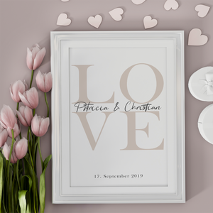 LOVE Partner Poster Personalisiert Namen & Datum Jahrestag Hochzeit Valentinstag Geschenk