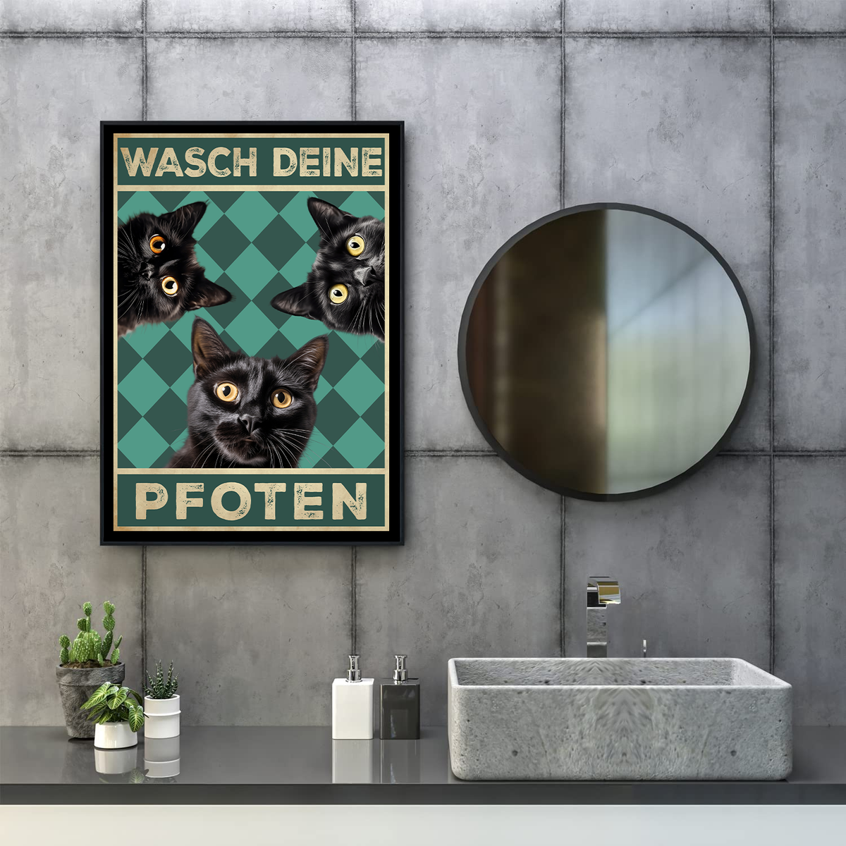 Lustiges Katzen Poster Badezimmer Gästebad Wandbild Katzenliebhaber Toilette Deko Gäste-WC - Motiv 5