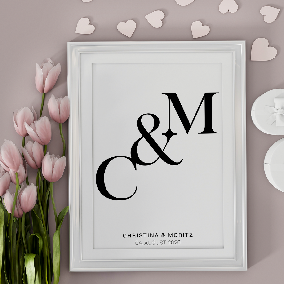 Initialen Partner Poster Personalisiert mit Datum & Namen Jahrestag Hochzeit Geschenk