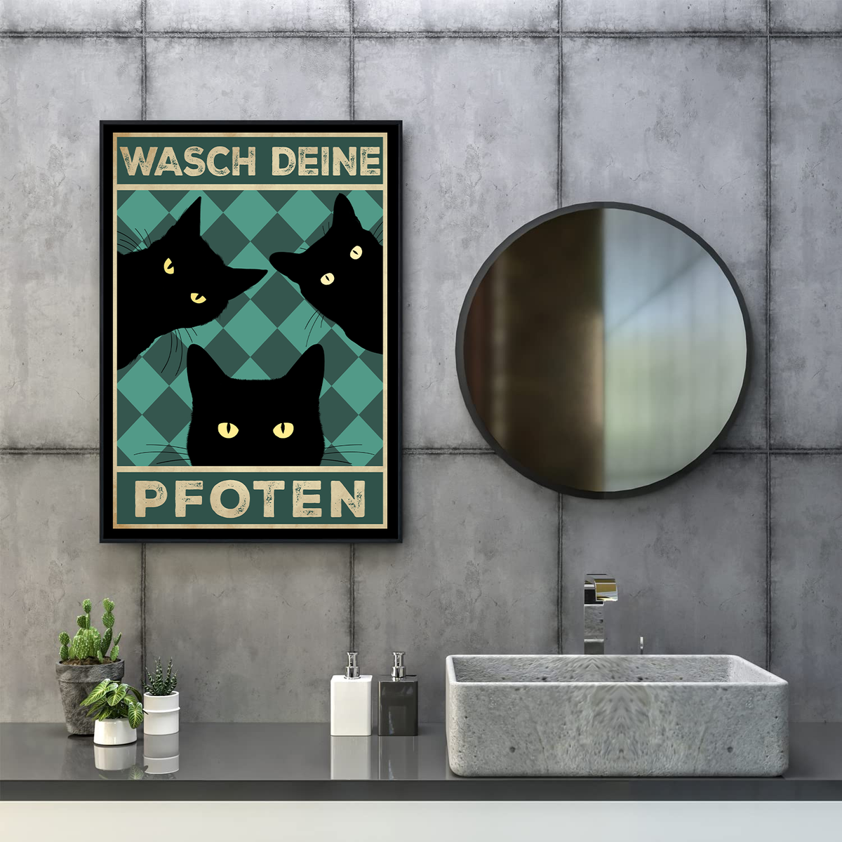 Lustiges Katzen Poster Badezimmer Gästebad Wandbild Katzenliebhaber Toilette Deko Gäste-WC - Motiv 7