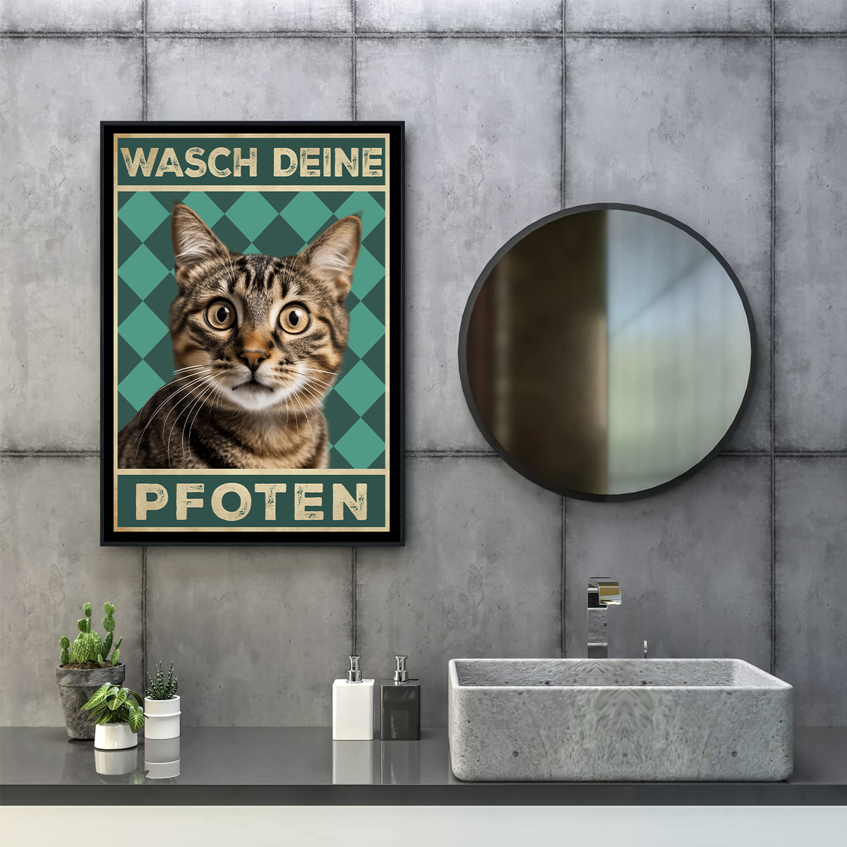 Lustiges Katzen Poster Badezimmer Gästebad Wandbild Katzenliebhaber Toilette Deko Gäste-WC - Motiv 3