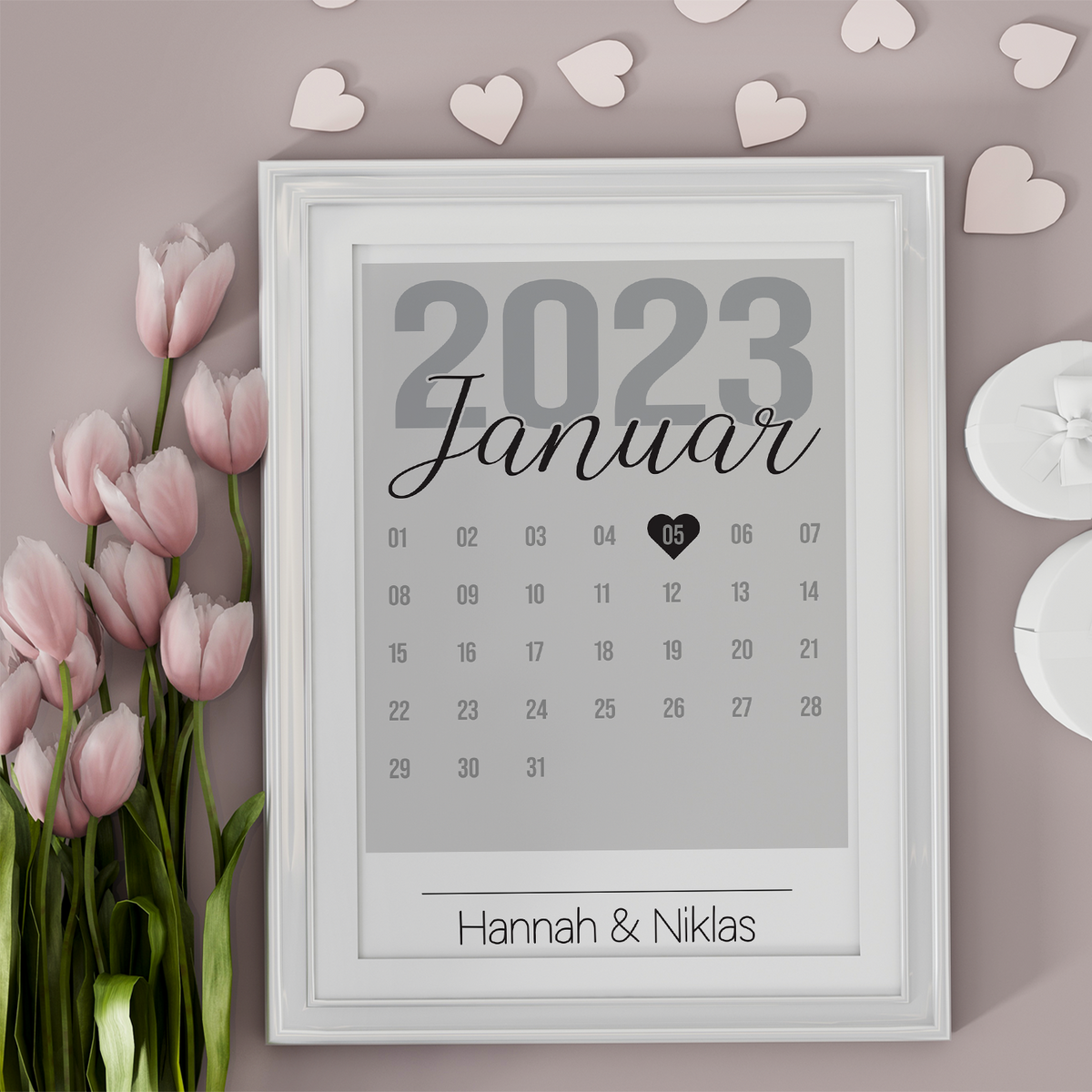 Personalisiertes Poster für Paare Verlobte Kalender Jahrestag Geschenk zur Hochzeit Datum Namen Hochzeitsgeschenk