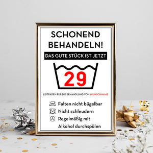 Personalisiertes Geschenk zum 29. Geburtstag Frau Mann Wäsche Lustige Geschenkidee 29 Jahre Geburtstagskarte Witzige Party Deko