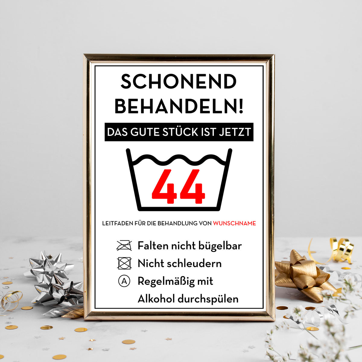 Schonend behandeln 44 Poster – lustiges Geschenk zum 44. Geburtstag, personalisiert mit Name