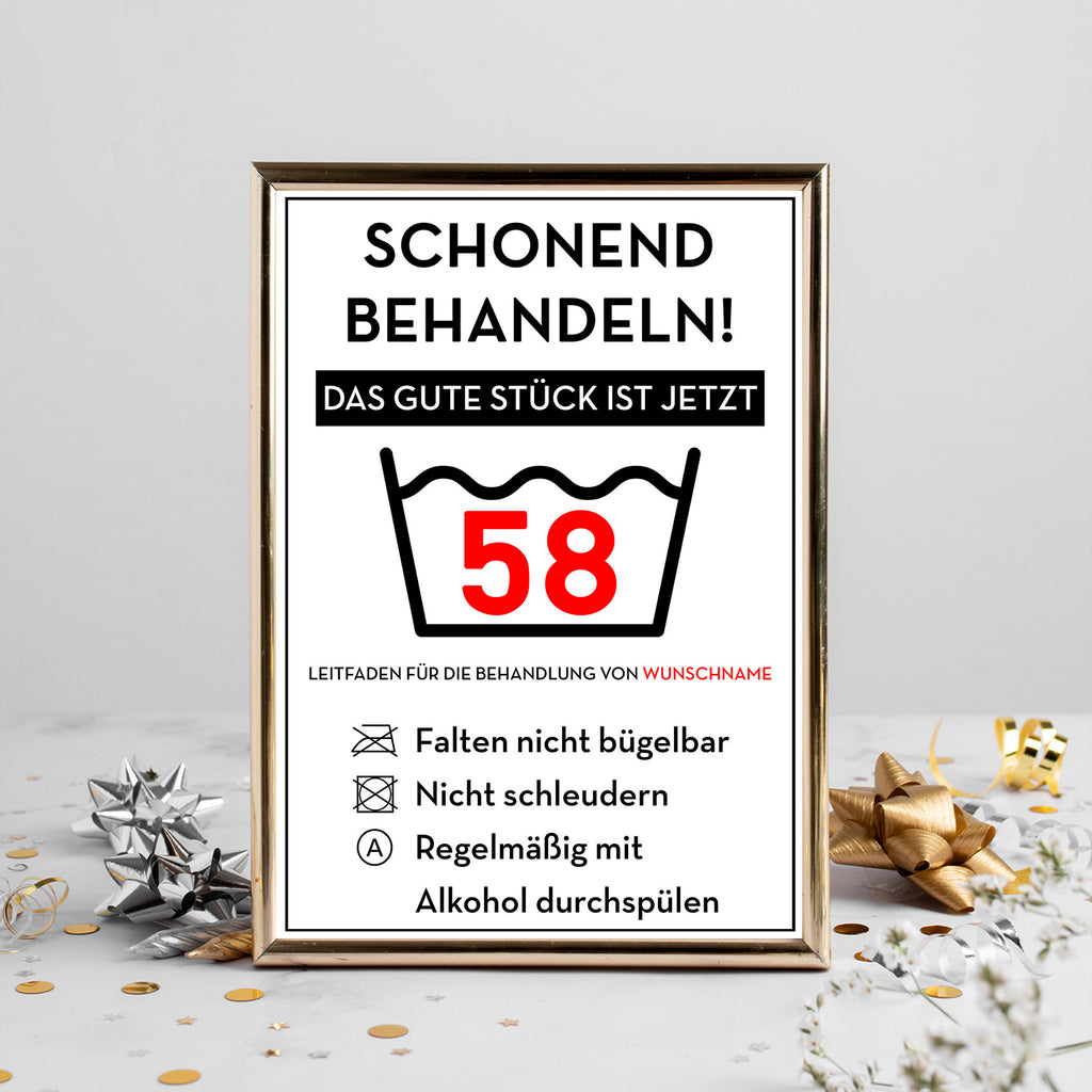 Personalisiertes Geschenk zum 58. Geburtstag Frau Mann Wäsche Lustige Geschenkidee 58 Jahre Geburtstagskarte Witzige Party Deko