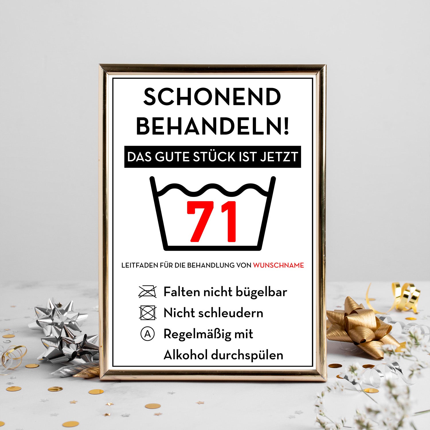 Personalized Gift for 71st Birthday - A Happy Woman with Laundry Baskets and Jägermeister Bottle