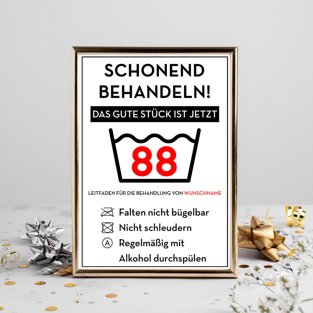 Schonend behandeln 88 Poster – lustiges Geschenk zum 88. Geburtstag, personalisiert mit Name