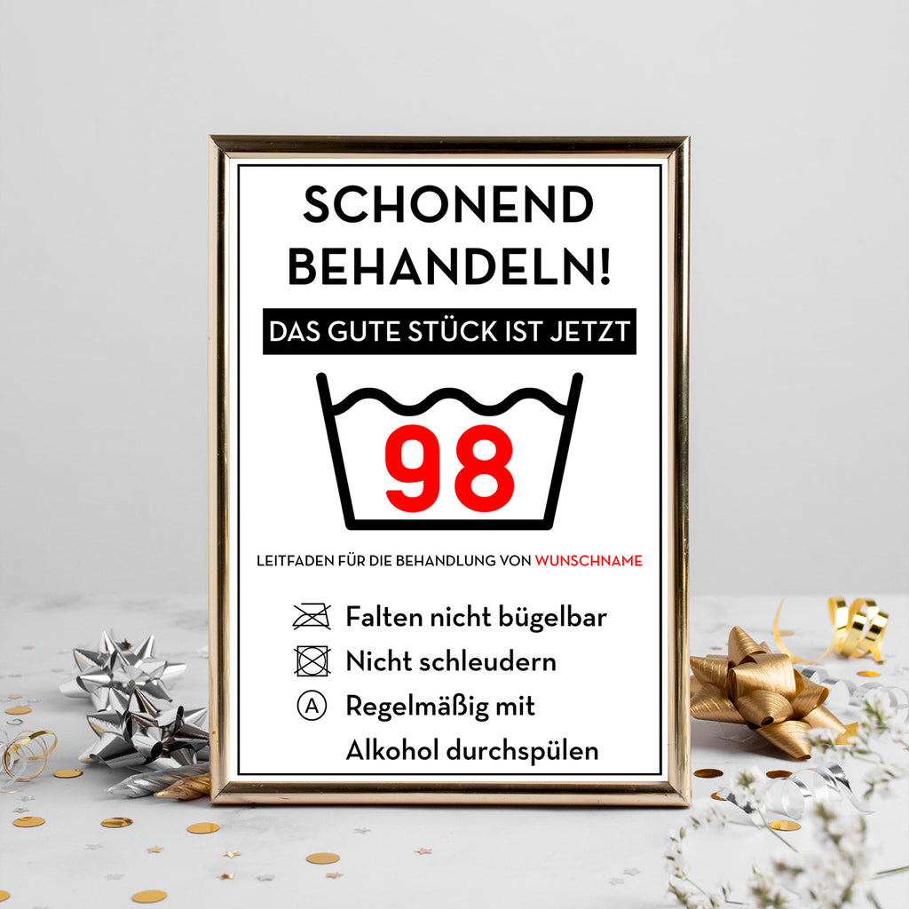Schonend behandeln 98 Poster – lustiges Geschenk zum 98. Geburtstag, personalisiert mit Name
