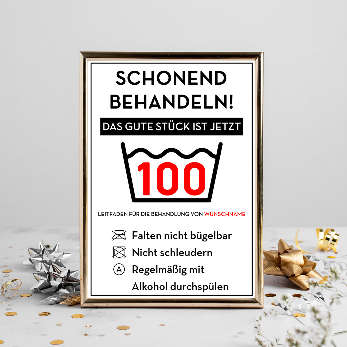 Schonend behandeln 100 Poster – lustiges Geschenk zum 100. Geburtstag, personalisiert mit Name