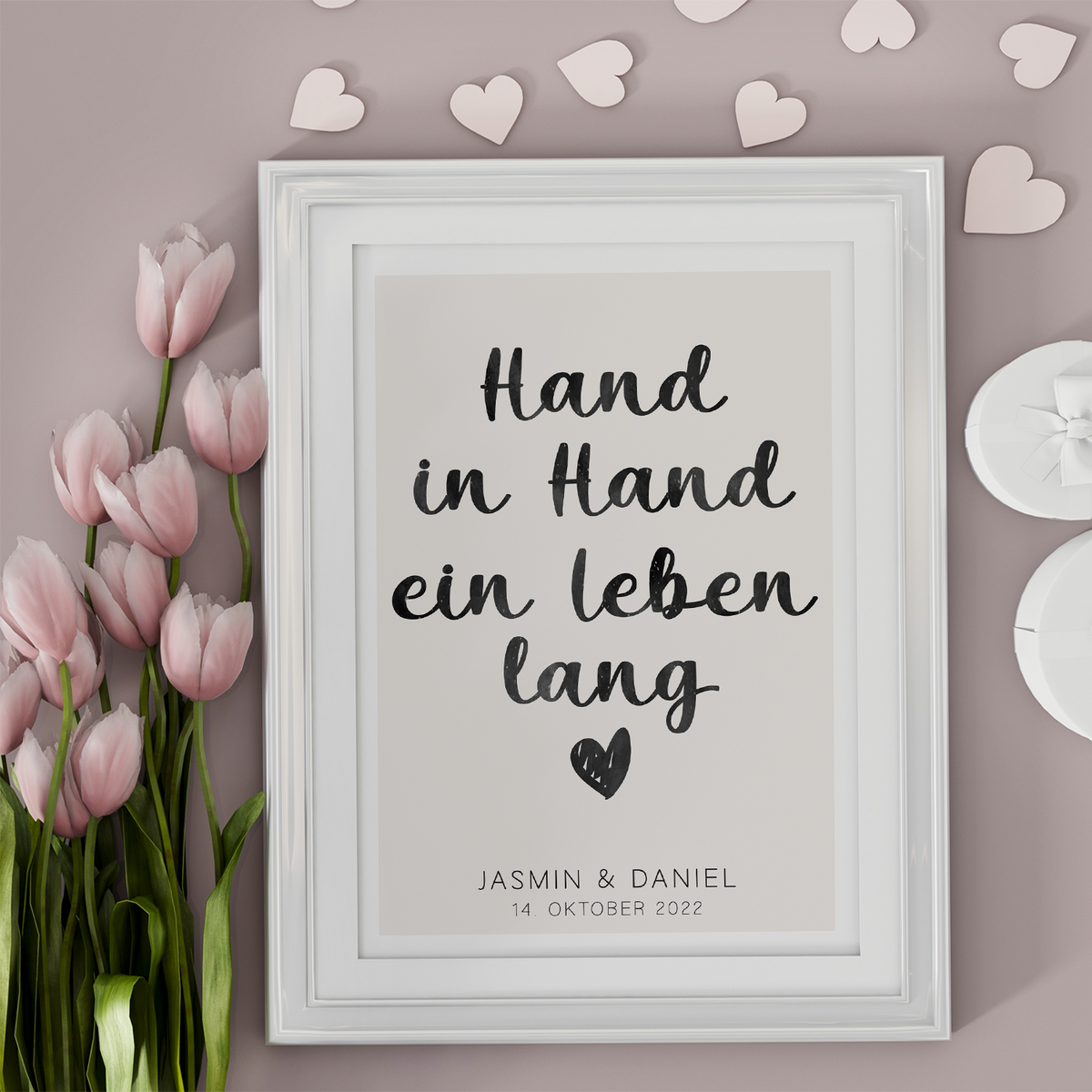 Hand in Hand ein Leben lang - Personalisiertes Partner Poster mit Namen & Datum Jahrestag Geschenk