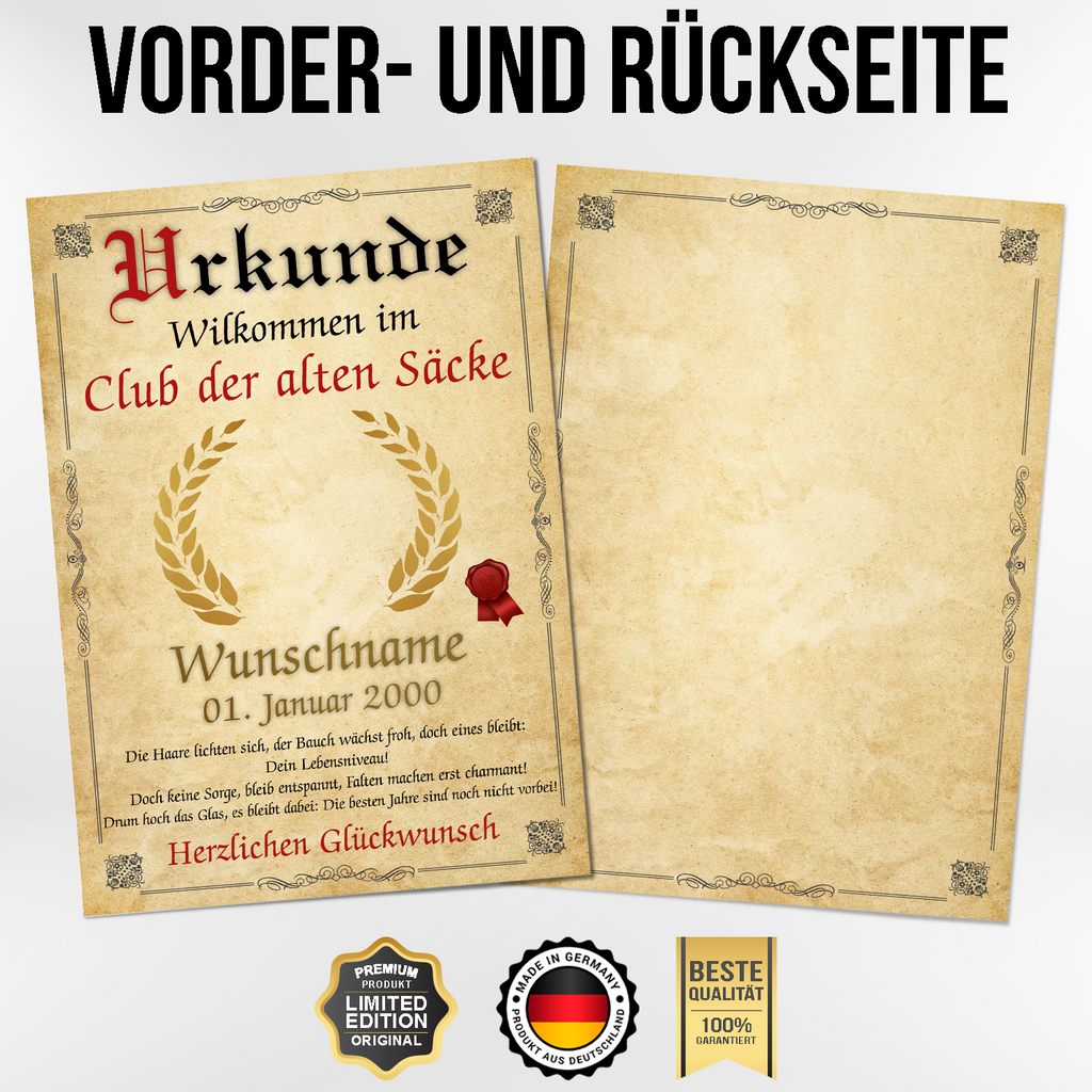 96. Geburtstag Urkunde personalisiert ALTER SACK Geschenk Mann Club der alten Säcke Geburtstagskarte Deko Bild