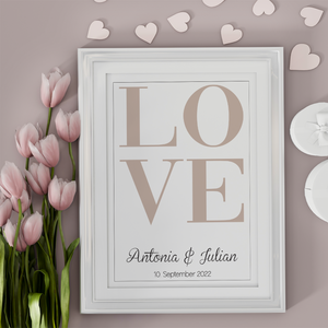 LOVE Partner Poster Personalisiert Namen & Datum Jahrestag Geschenk zur Hochzeit Poster für Paare Verlobte Hochzeitsgeschenk