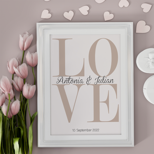 LOVE Partner Poster Personalisiert Namen & Datum Jahrestag Geschenk zur Hochzeit Poster