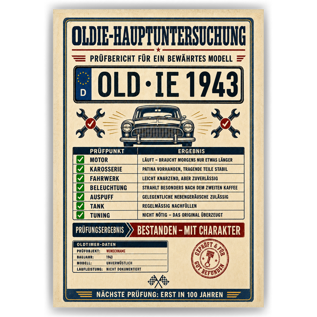 Oldie-Hauptuntersuchung 1943 als Poster ohne Bilderrahmen