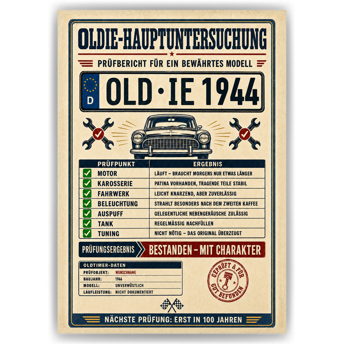 Oldie-Hauptuntersuchung 1944 als Poster ohne Bilderrahmen
