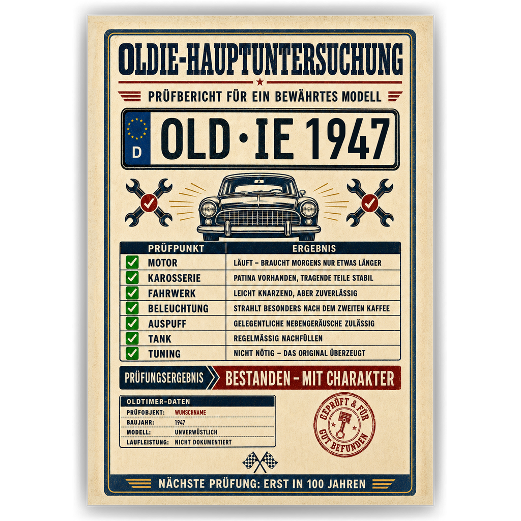 Oldie-Hauptuntersuchung 1947 als Poster ohne Bilderrahmen