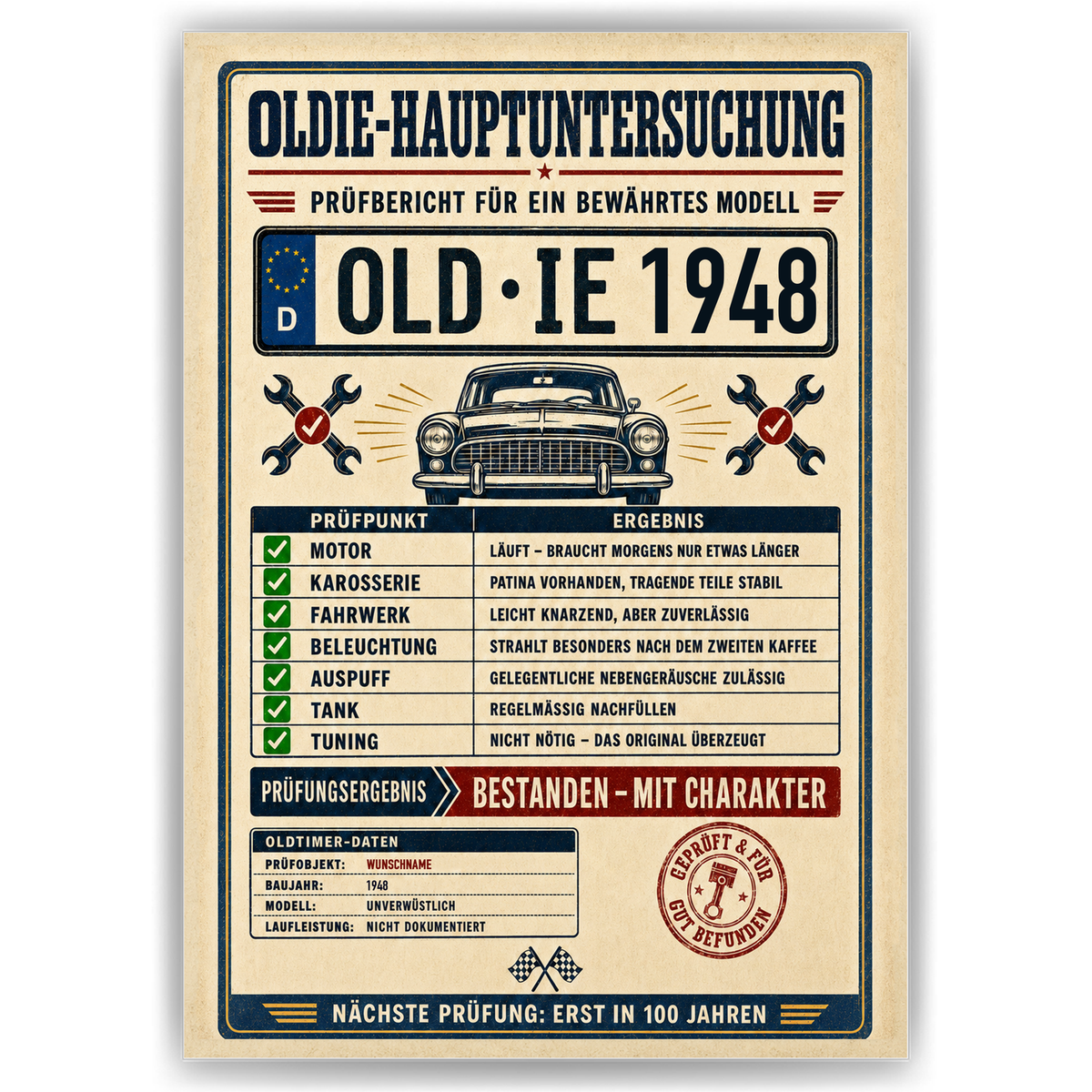 Oldie-Hauptuntersuchung 1948 als Poster ohne Bilderrahmen