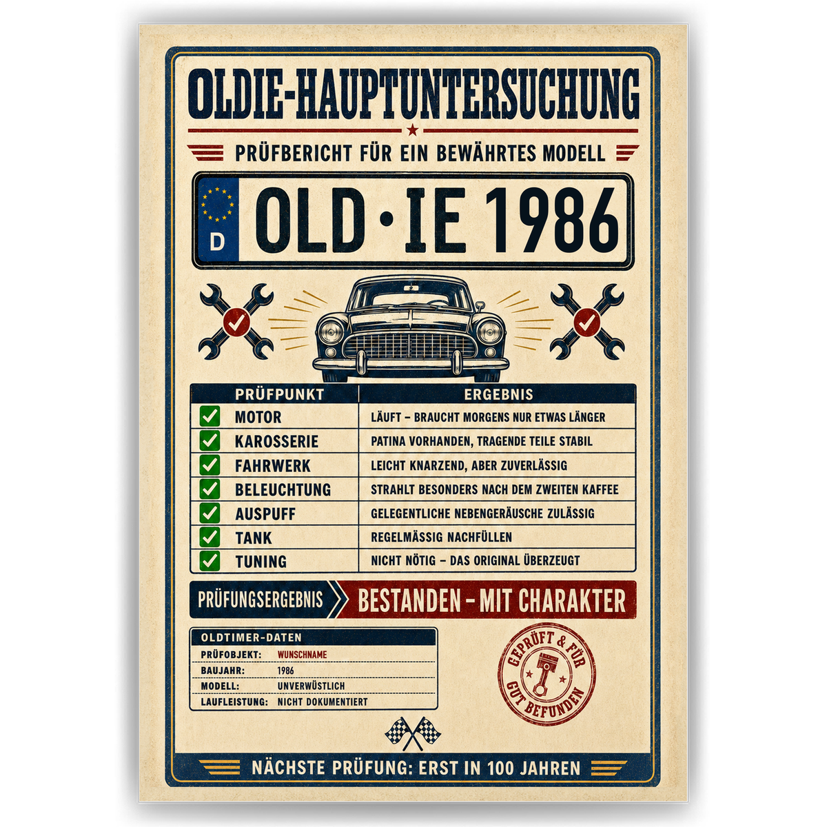 Oldie-Hauptuntersuchung 1986 als Poster ohne Bilderrahmen