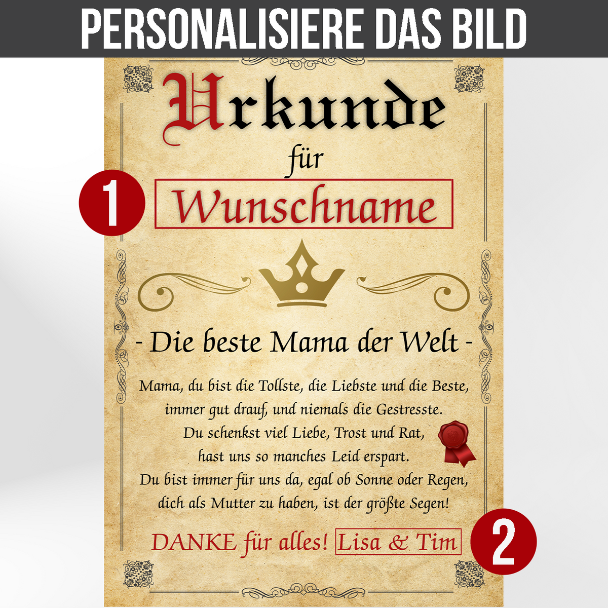 Beste Mama Urkunde personalisiert Mutter persönliches Geschenk personalisierte Geschenkidee Mama Geburtstag Karte