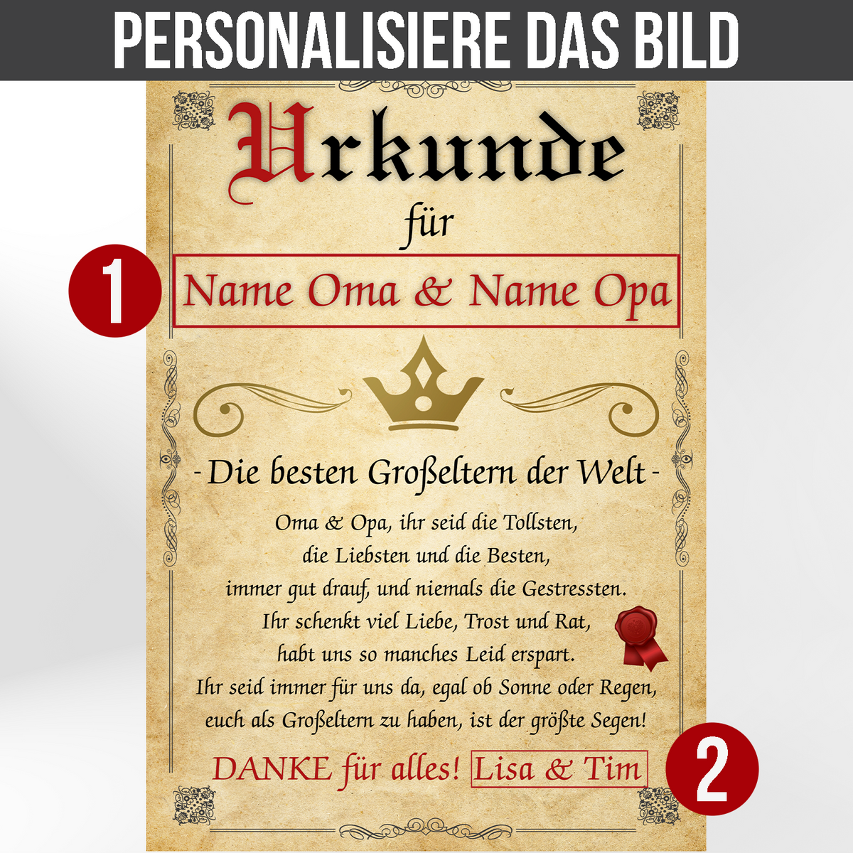 Beste Großeltern Urkunde personalisiert Oma Opa persönliches Geschenk personalisierte Geschenkidee Oma Opa