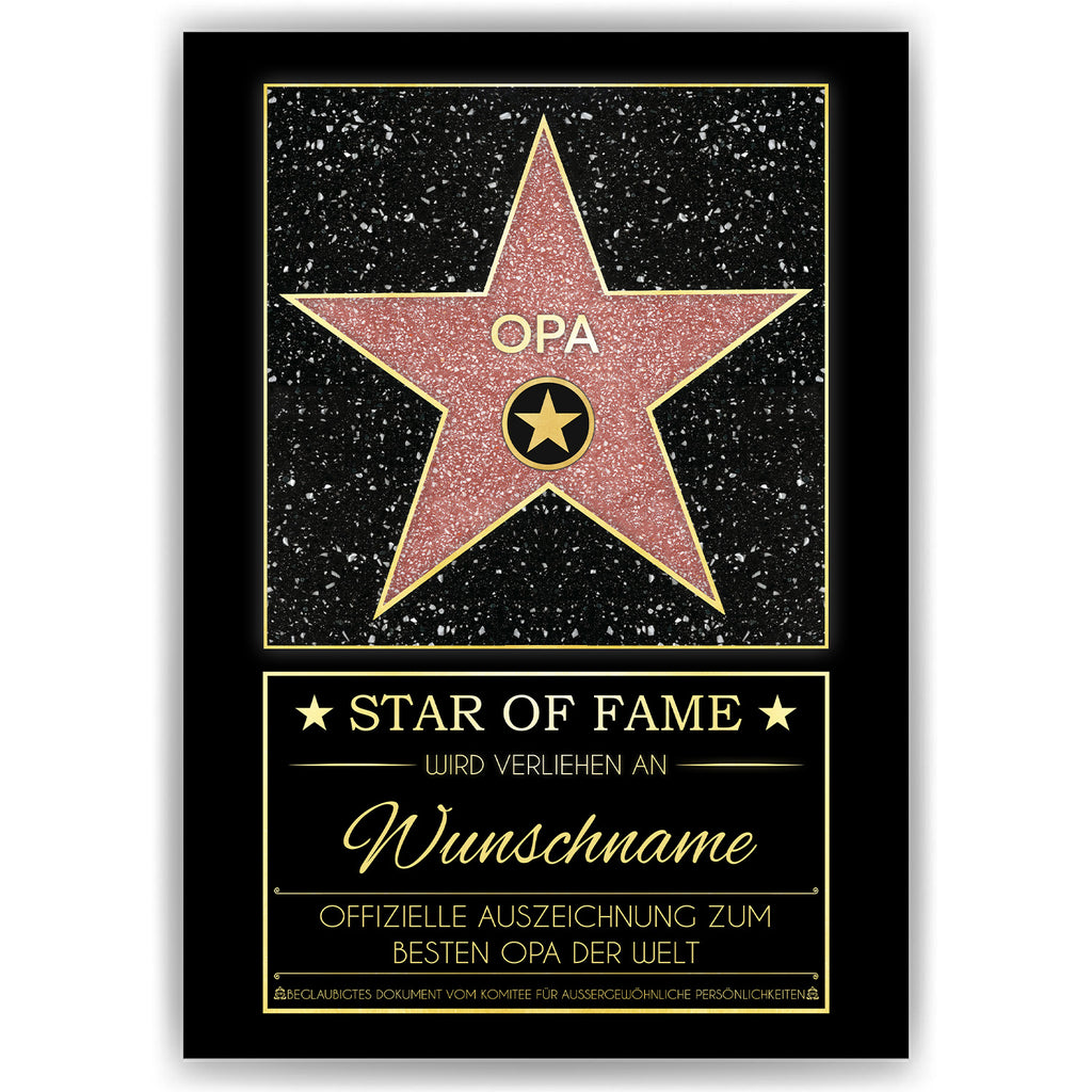 Opa Star of Fame Design: rosé Stern mit persönlicher Auszeichnung