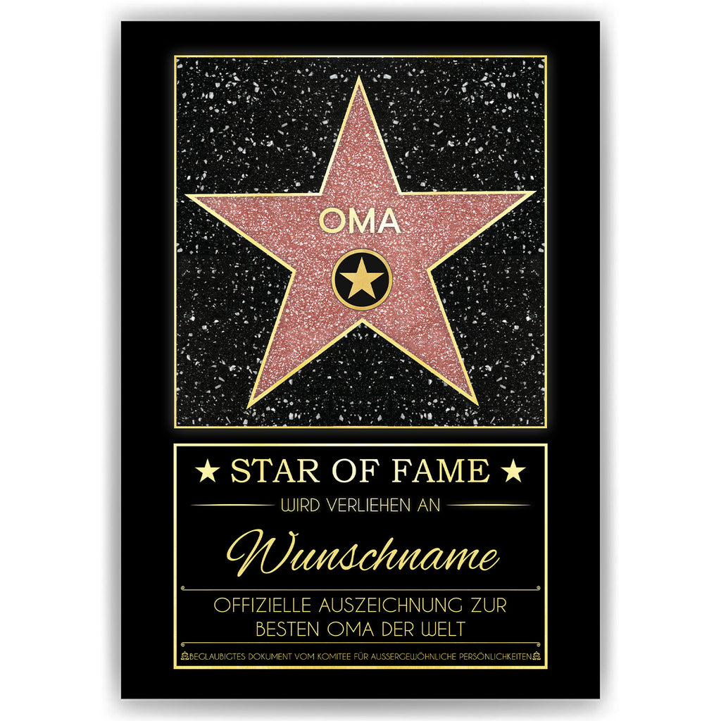 Oma Star of Fame Design: rosé Stern mit persönlicher Auszeichnung