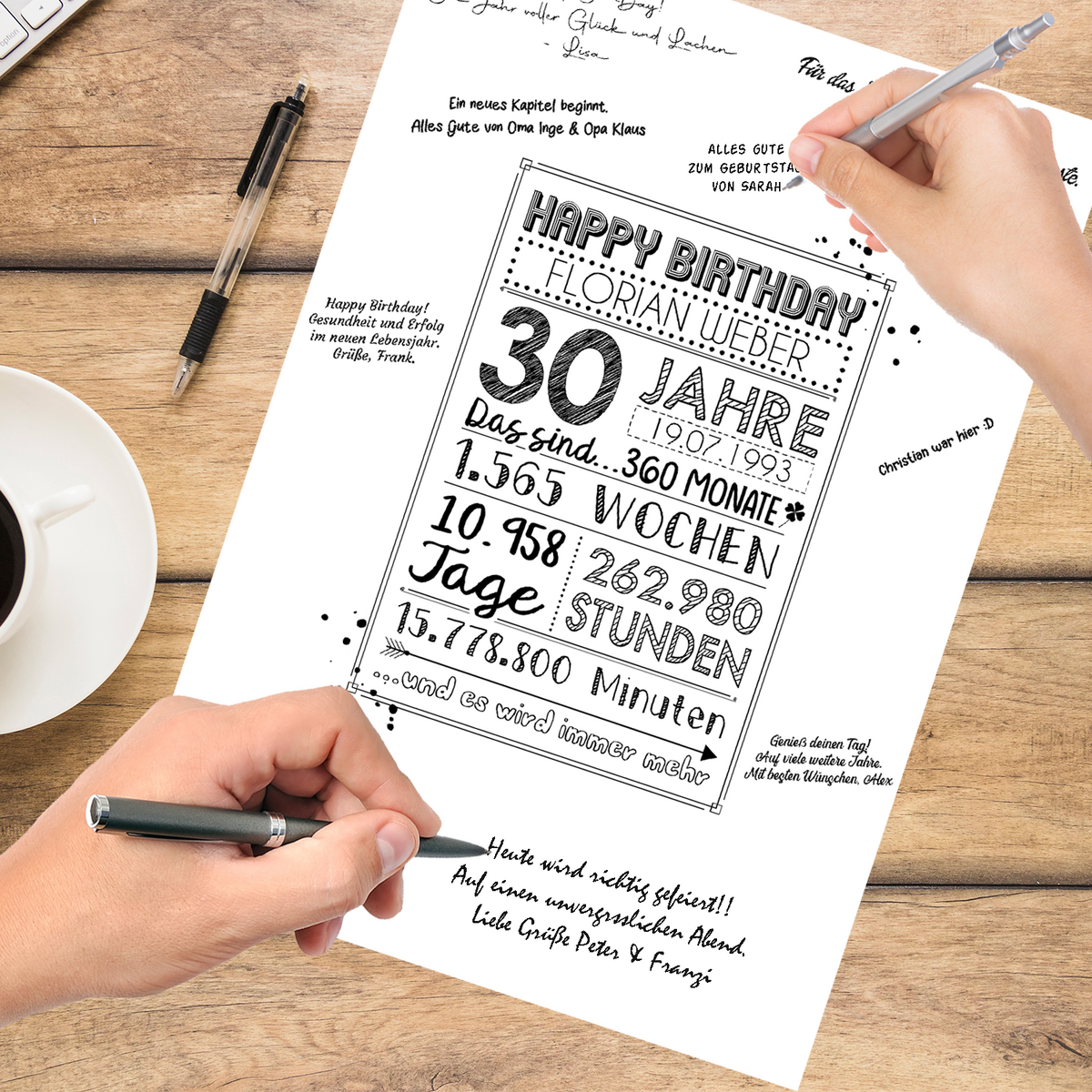 33. Geburtstag Geschenk Personalisierte Geburtstagskarte Gästebuch Jahrgang 1993 Poster Männer Frauen 33 Jahre Dekoration