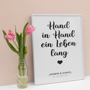 Hand in Hand ein Leben lang - Personalisiertes Partner Poster mit Namen & Datum Jahrestag Valentinstag