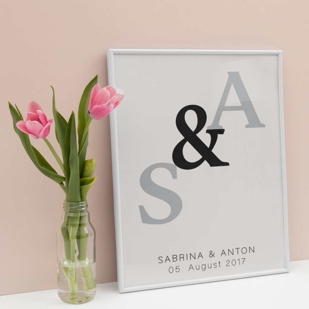Initialen Partner Poster Personalisiert mit Datum & Namen Jahrestag Geschenk zur Hochzeit Poster für Paare Verlobte
