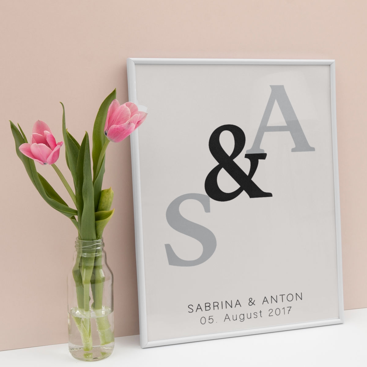 Initialen Partner Poster Personalisiert mit Datum & Namen Jahrestag Geschenk zur Hochzeit Poster für Paare Verlobte