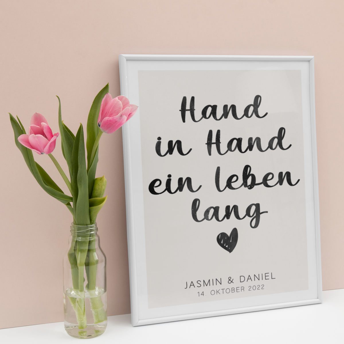 Hand in Hand ein Leben lang - Personalisiertes Partner Poster mit Namen & Datum Jahrestag Geschenk