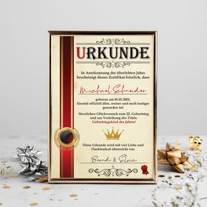 22. Geburtstag Geschenk personalisierte Urkunde | Jahrgang 2002 Geschenkidee