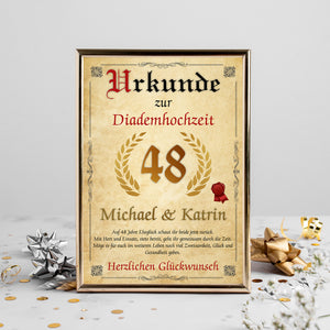Personalisierte Urkunde zum 48. Hochzeitstag Geschenk Diademhochzeit Karte 48. Jahrestag