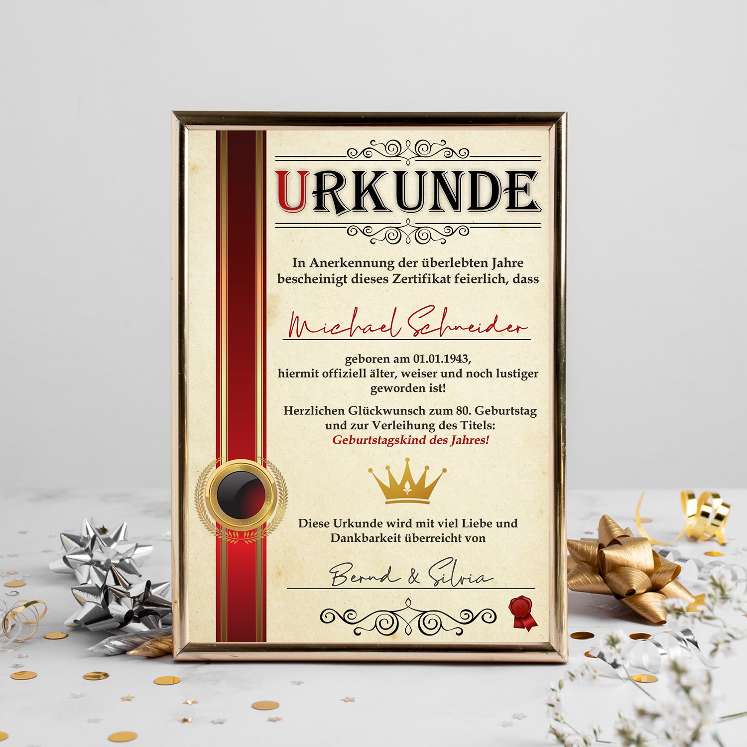 80. Geburtstag Geschenk Personalisierte Urkunde | Jahrgang 1944 Gesche ...