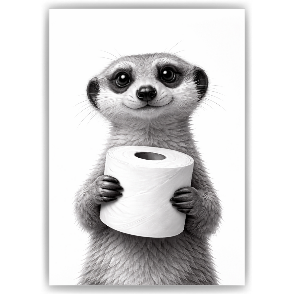 Lustiges Badezimmer Poster Erdmännchen mit Klopapier Humorvolle Wanddeko für Toilette, Gäste-WC, Badezimmer Deko WC Humor Tiere witziges Erdmännchen