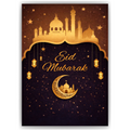 Eid Mubarak Poster – Edles Wandbild in Goldoptik mit Moschee, Mond & Laternen – Festliche Dekoration zum Zuckerfest