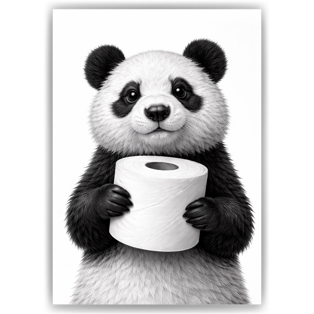 Lustiges Badezimmer Poster Panda mit Klopapier Humorvolle Wanddeko für Toilette, Gäste-WC, Badezimmer Deko WC Humor Tiere witziger Panda