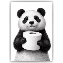 Laden Sie das Bild in den Galerie-Viewer, Lustiges Badezimmer Poster Panda mit Klopapier Humorvolle Wanddeko für Toilette, Gäste-WC, Badezimmer Deko WC Humor Tiere witziger Panda
