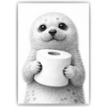Lustiges Badezimmer Poster Robbe mit Klopapier Humorvolle Wanddeko für Toilette, Gäste-WC, Badezimmer Deko WC Humor Tiere witzige Robbe