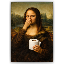 Laden Sie das Bild in den Galerie-Viewer, Lustiges Badezimmer Poster Mona Lisa mit Klopapier Nase zu Humorvolle Wanddeko für Toilette, Gäste-WC, Badezimmer Deko WC Humor Mona Lisa witzig

