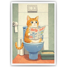 Laden Sie das Bild in den Galerie-Viewer, Katze auf Toilette Poster – Humorvolle Katzen Wanddeko für WC &amp; Bad

