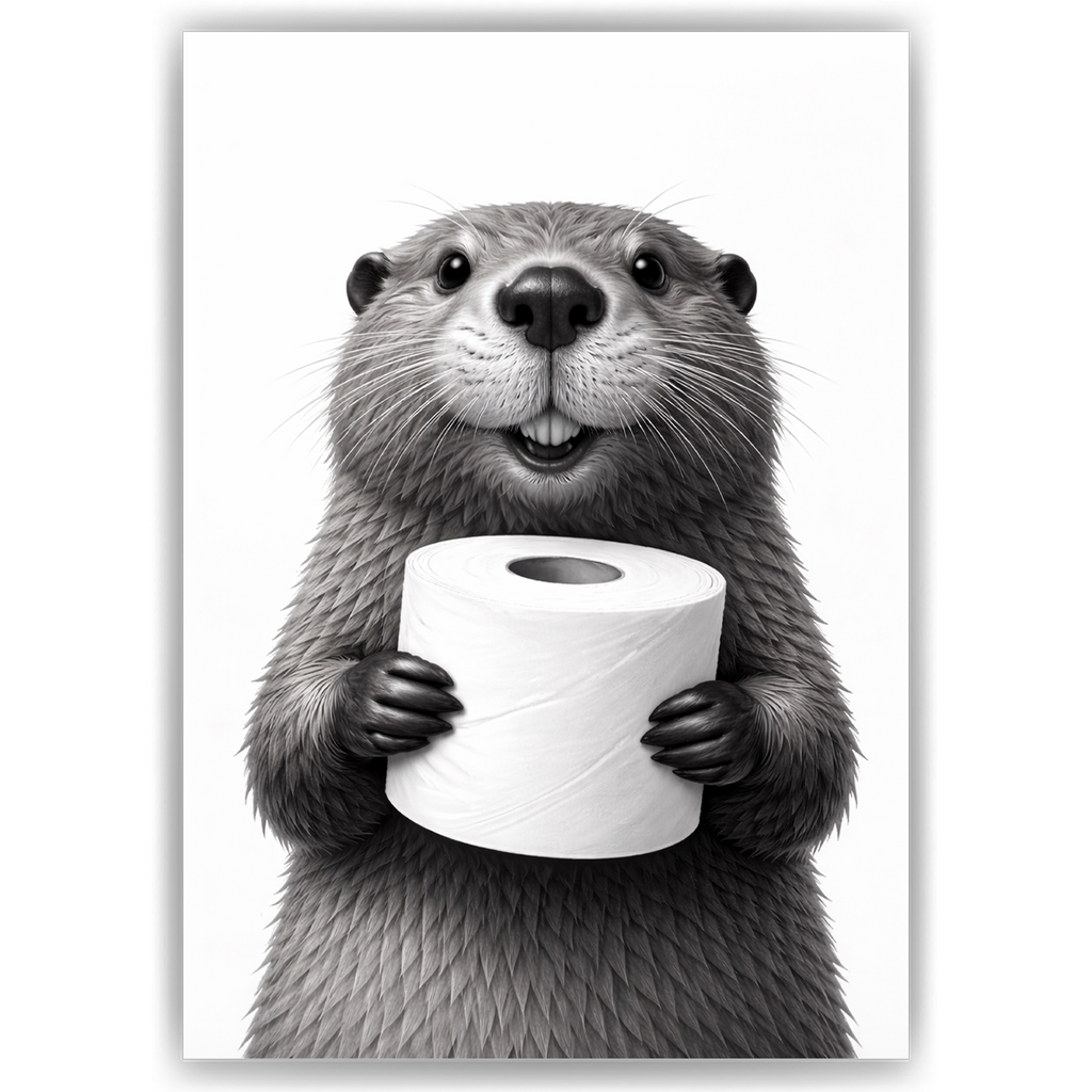 Lustiges Badezimmer Poster Biber mit Klopapier Humorvolle Wanddeko für Toilette, Gäste-WC, Badezimmer Deko WC Humor Tiere witziger Biber