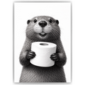 Lustiges Badezimmer Poster Biber mit Klopapier Humorvolle Wanddeko für Toilette, Gäste-WC, Badezimmer Deko WC Humor Tiere witziger Biber