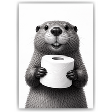 Laden Sie das Bild in den Galerie-Viewer, Lustiges Badezimmer Poster Biber mit Klopapier Humorvolle Wanddeko für Toilette, Gäste-WC, Badezimmer Deko WC Humor Tiere witziger Biber

